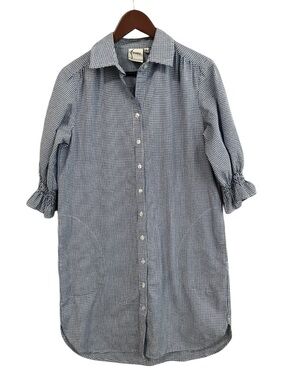 Finley Blue and White Gingham Seersucker Shirt Dress Size Small